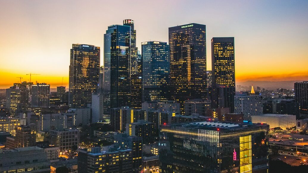 city buildings during sunset